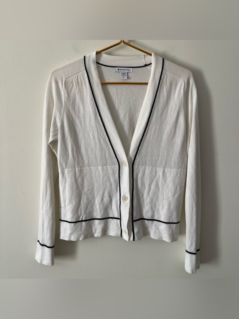Athleta Wool Blend White & Black Slim Cardigan Sporty Tennis Preppy Sweater XS
